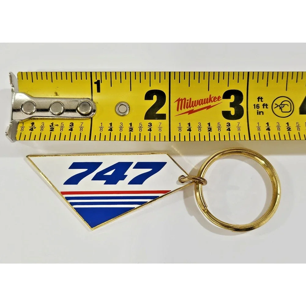 Vintage 747 Jet Airplane Tail Keychain Gold Tone Enamel Aviation Airline Pilot
